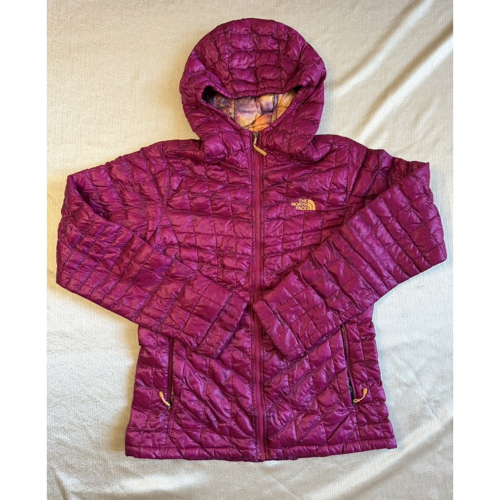 The North Face Thermoball Jacket Coat Womens Small Hot Pink Puffer Hood Light